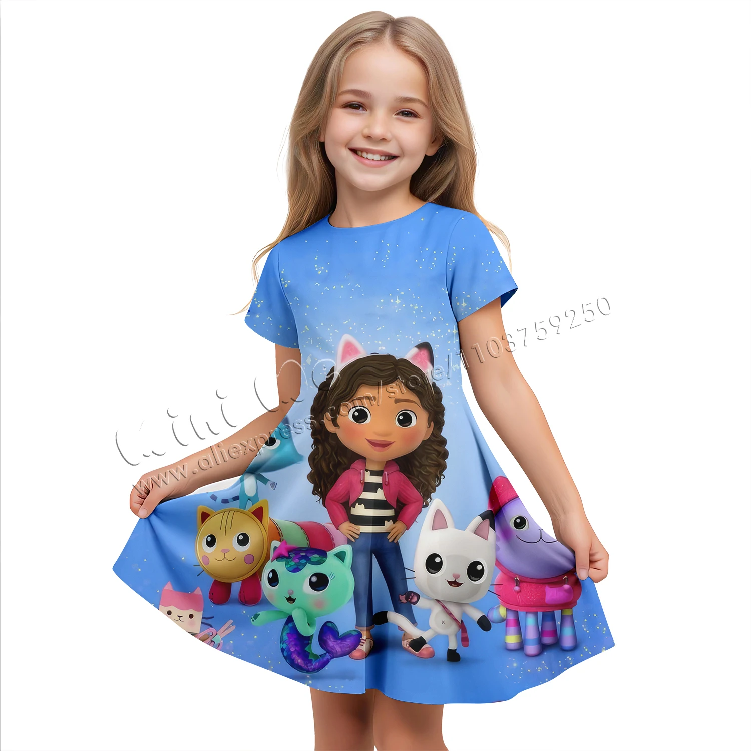 3D Printing Cartoon Gabby Suitable for 3-14 Years Old Children Dresses Girls Party Dresses Girls\' Dress Girl Clothing Clothes