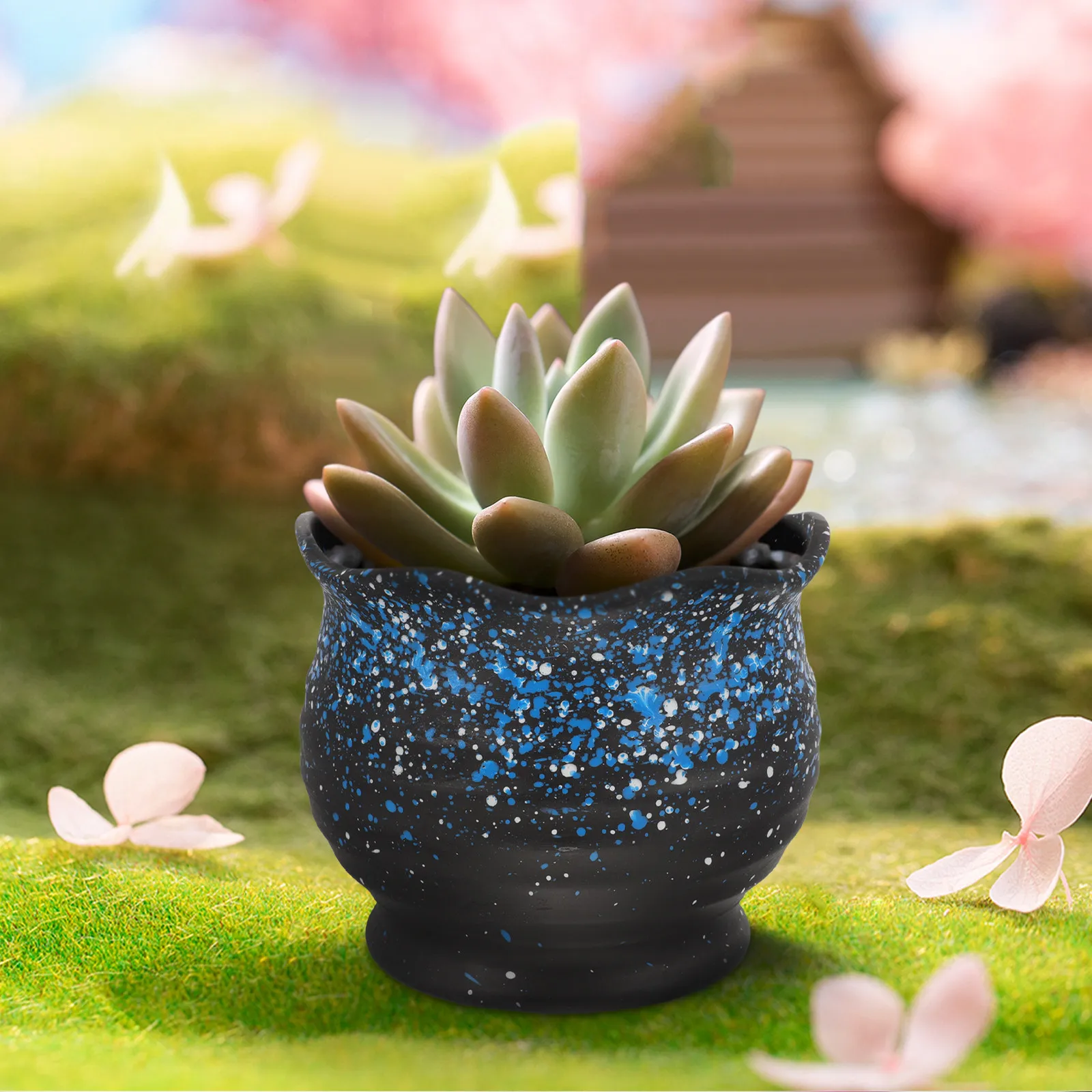 2Pcs Small Succulent Planter Ceramic Flowerpot Creative Rustic Texture for Windowsill Indoor Outdoor Plant Display