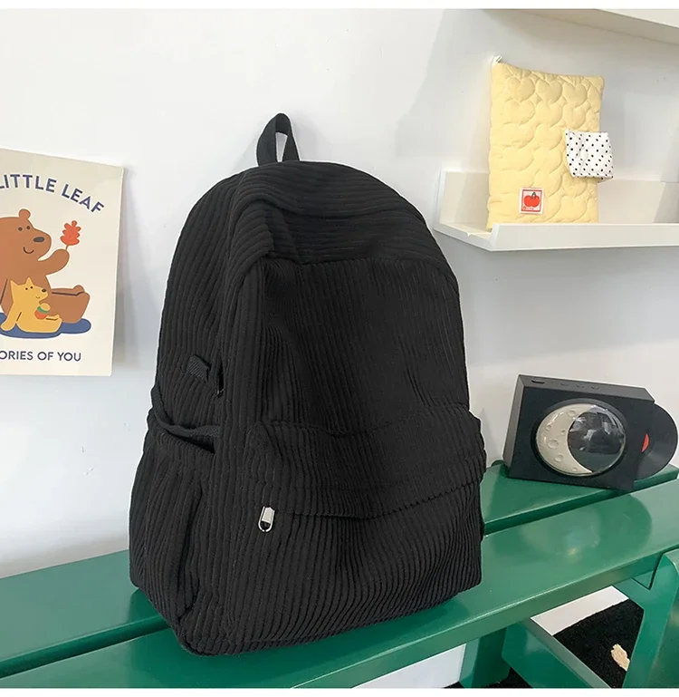 Solid Nylon Soft Sewing Thread Zipper School Bags 2026 High Quality Large Capacity Bags Corduroy Casaul Softback Youth Backpack