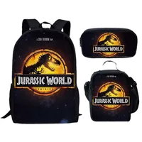 Jurassic World 3 Mochila para estudiantes Mochila de dibujos animados Bolsa para comida Bolsa para bolígrafos Juego de 3 piezas