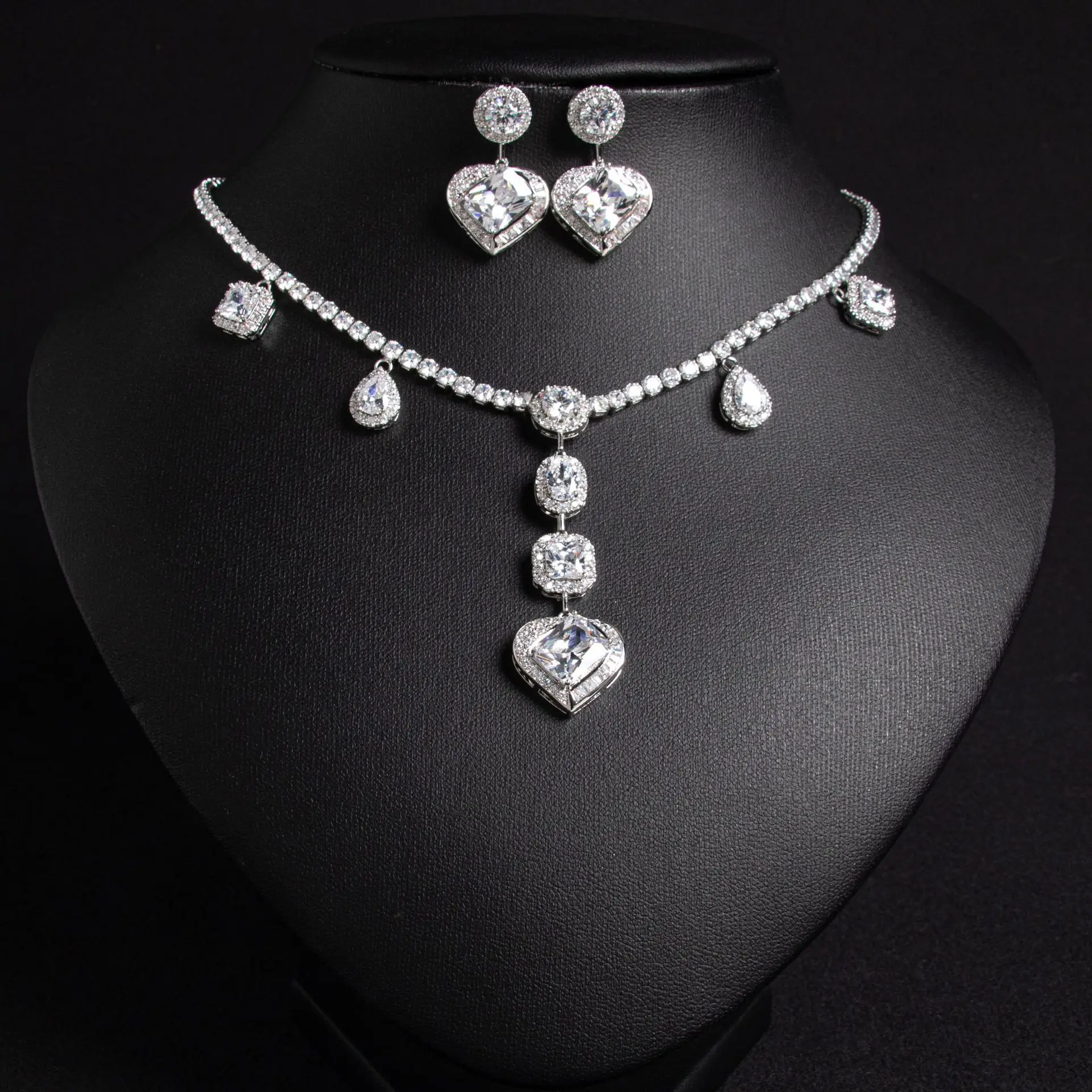 الشعور الغني الحب قطرات قلادة قلادة أقراط مجوهرات اكسسوارات المرأة مجموعة حفل زفاف كوكتيل حفلة موسيقية M-150 #3