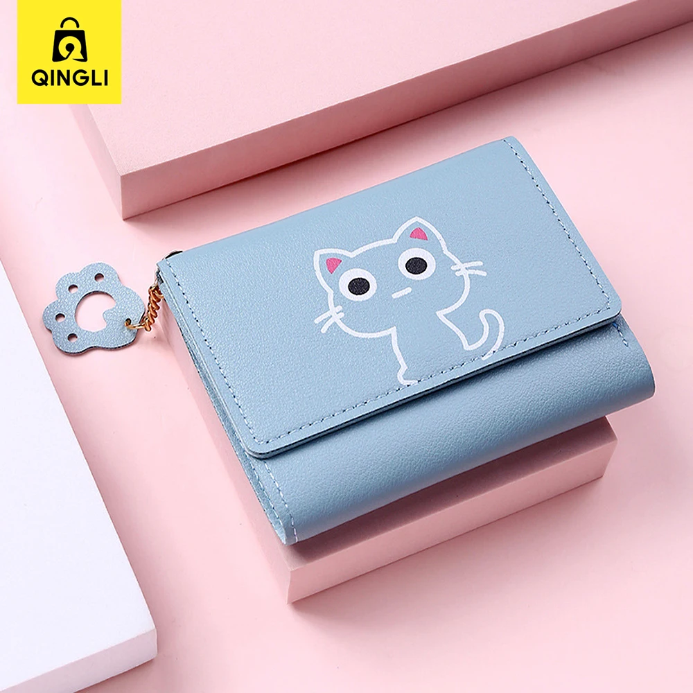 محفظة جديدة كبيرة العين القط طباعة محفظة المرأة بطاقة البنك النقدية محفظة لطيف الكرتون محفظة فتاة طالب محفظة صغيرة حقيبة بطاقة الائتمان