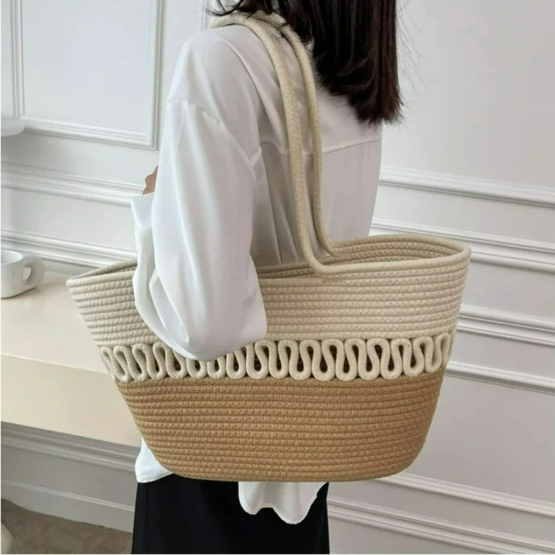

Women's Casual Multi-purpose Single-shoulder Underarm Bag, Lightweight Hand-held Grocery Bag, Summer Beach Woven Handbag
