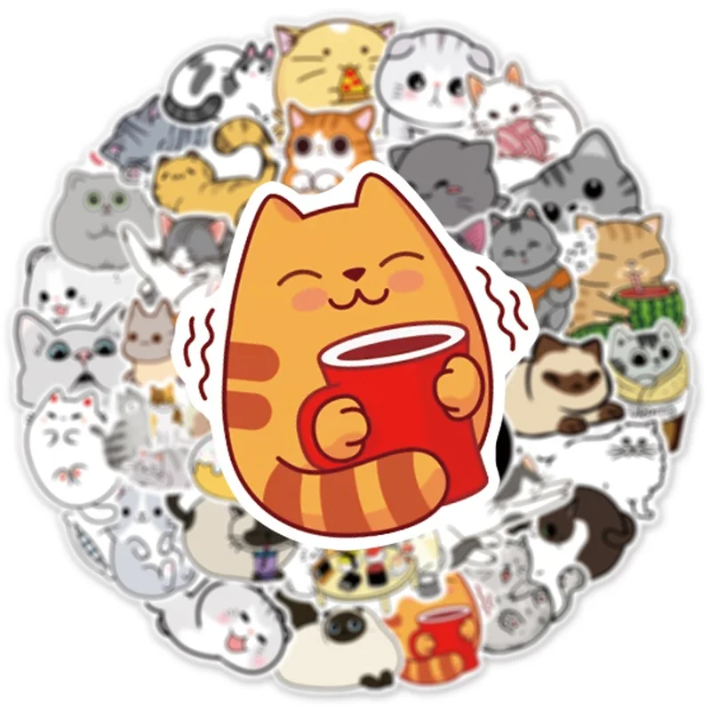 10/30/50PCS Kawaii Funny Grey Cat Sticker Aesthetic PVC Children\'s Korean Stationery School Supplies Decoration Scrapbooking