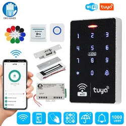 2.4GHz Wifi Tuya APP Smart Door Access Control System Kit Set Waterproof RFID Keyboard Access Controller, Electric Magnetic Lock