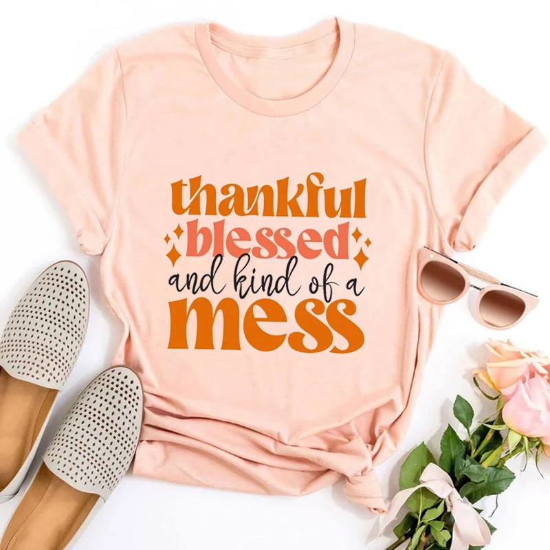 

Thanksgiving Blessed and Kind of A Mess Shirt Thanksgiving Shirts Thanksgiving Outfit Fall Clothes Turkey Day Autumn Tee