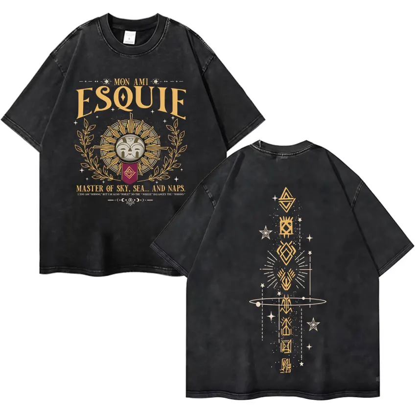 

Funny Game Esquie Clair Obscur Expedition 33 Vintage Washed Gothic T Shirts Mens Women Pop Harajuku T-Shirts O-Neck Short Sleeve