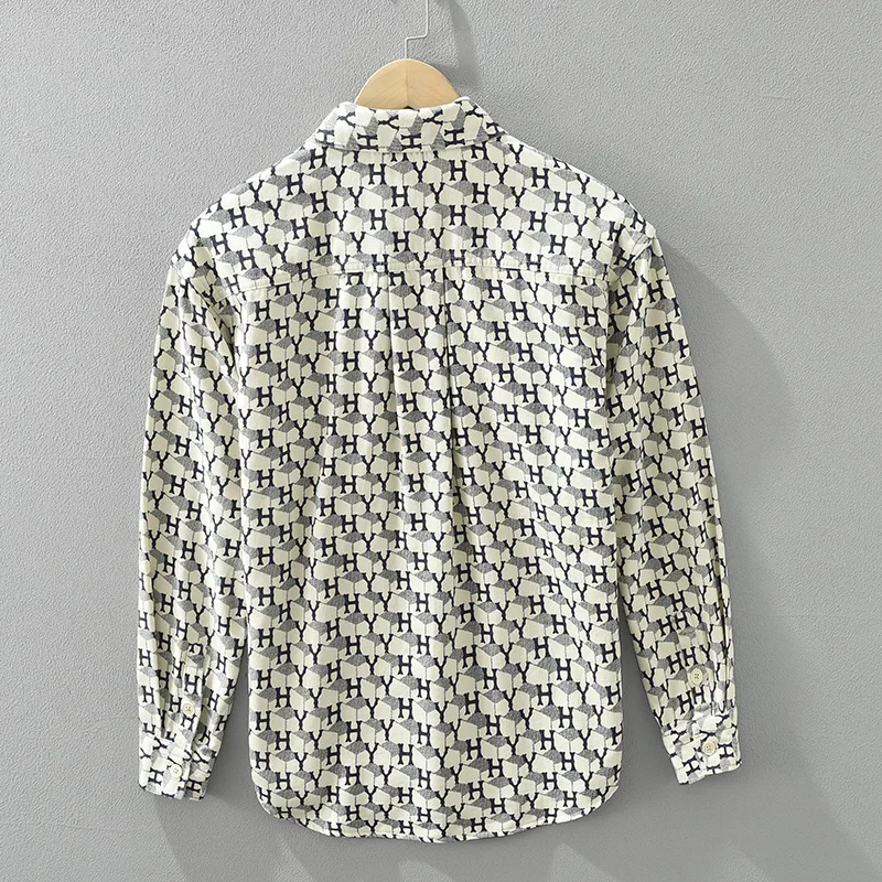 New Fashion Print Blouse Men Big Size Casual Lapel Long Sleeve Loose Shirt