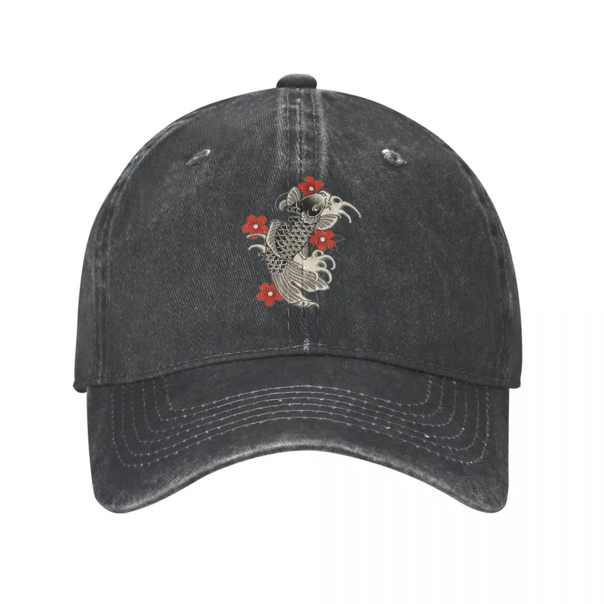 

Classic Koi And Sakura Baseball Cap Unisex Distressed Denim Headwear Fish and Flowers Outdoor All Seasons Travel Gift Hats Cap