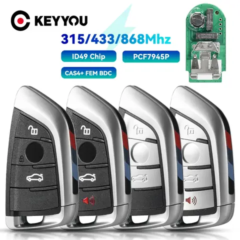 KEYYOU 키리스 고 자동차 열쇠 고리, BMW 1 3 5 7 시리즈 X1 X3 X5 X6 X7 F CAS4 + FEM 2011-2017 ID49 3/4 단추 315 434 868MHZ