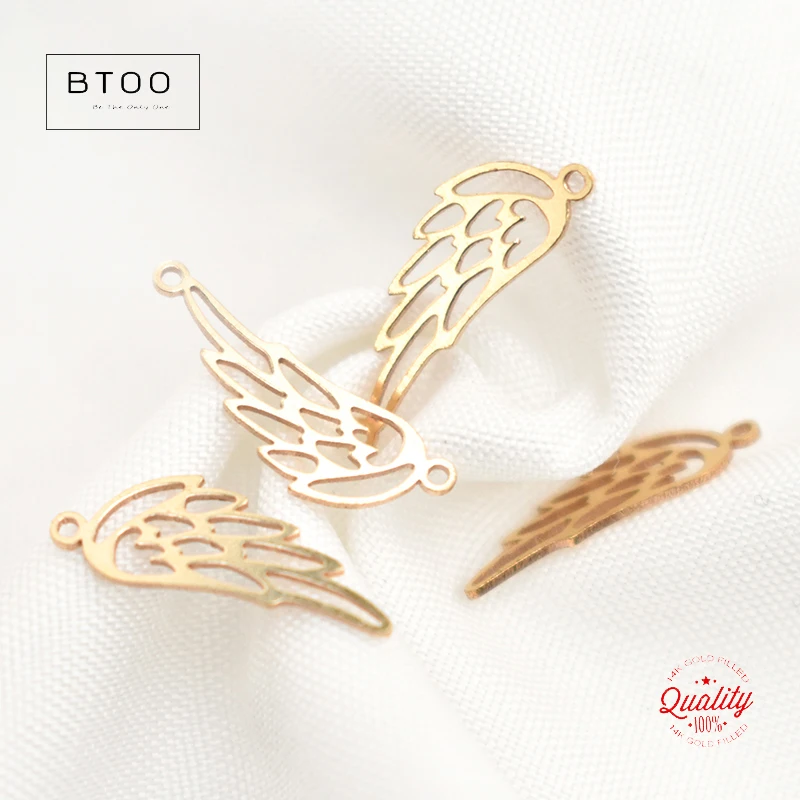 

14K Gold Filled Feather Wings Angel Wings Pendant for DIY Bracelet Necklace Making Jewelry Tarnish Resistant Jewelry Findings