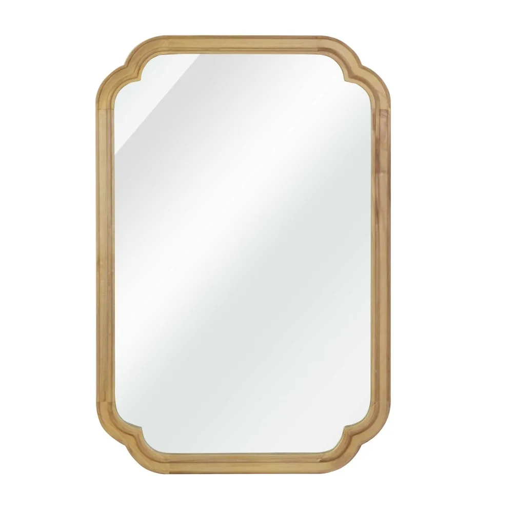 

Natural Wood Color 24" x 36" Solid Wood Frame Rounded Corner Decorative Mirror, For Bedroom, Bathroom, Living Room, Entryway