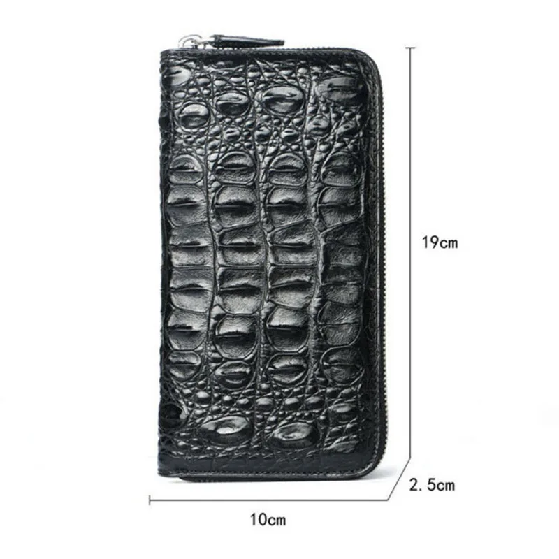 Crocodile Handbag, MediuM Length Genuine Leather Wallet, Business Zipper, Grab CroCodile Back Bone Clip Bag, Men's Handbag