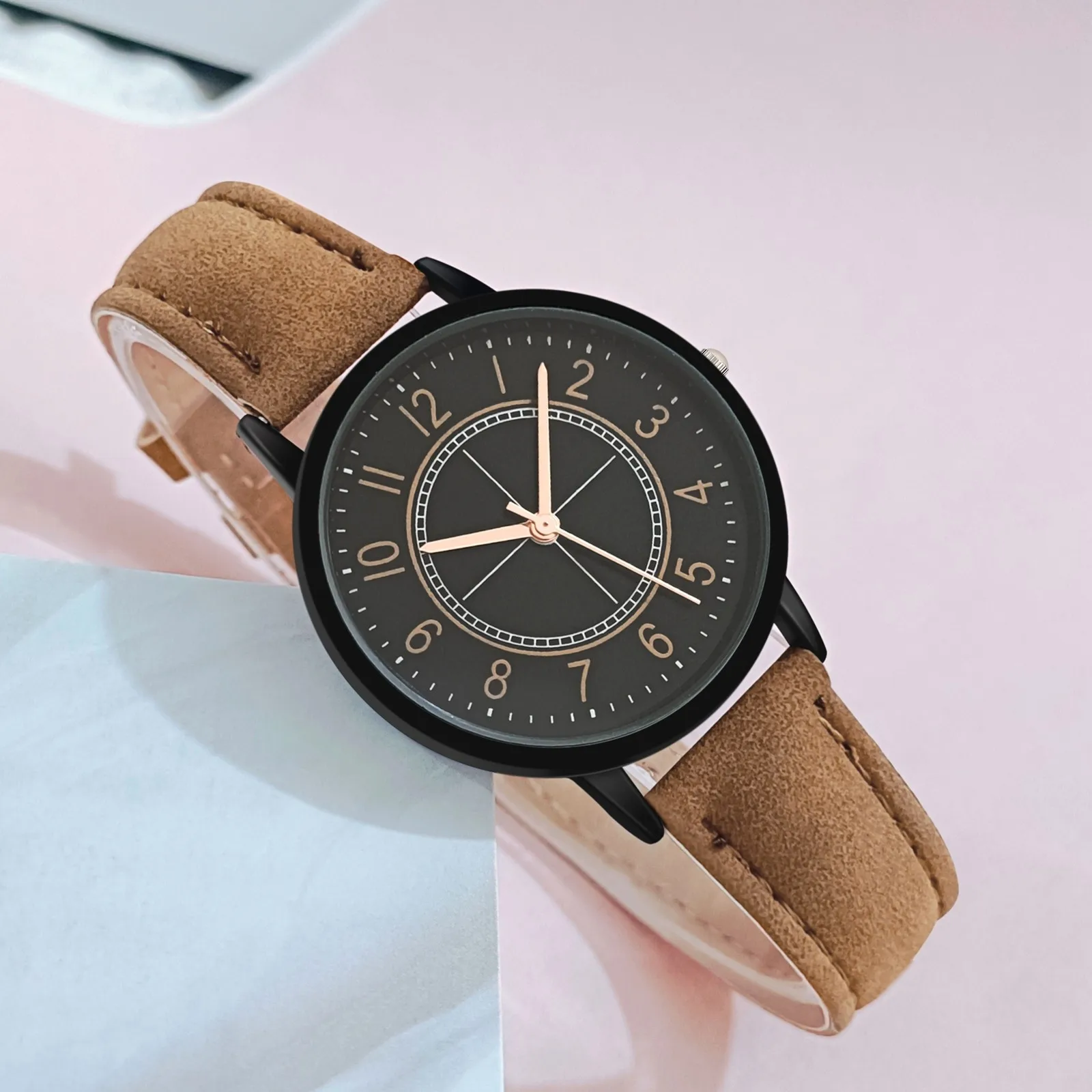 Reloj de pulsera de cuarzo con doble esfera redonda Para Mujer, cronógrafo informal con correa de cuero esmerilado, a la moda