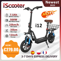 iScooter i12 Electric Scooter With seat And basket 12 Inch 500W Foldable Kick eScooter 36V 7.5Ah Max Range 35km Mobility Scooter