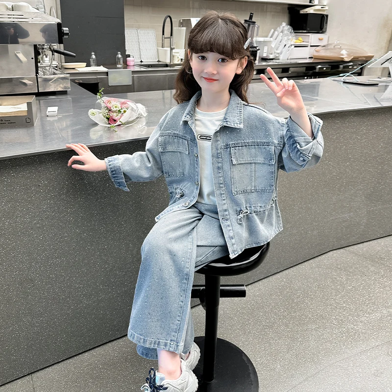 Cowgirl Fashion Streetwear Denim Clothing Set Jeans and Jacket 2 Pieces Outfit Suit Kids Girl Casual Street Clothes Tracksuits