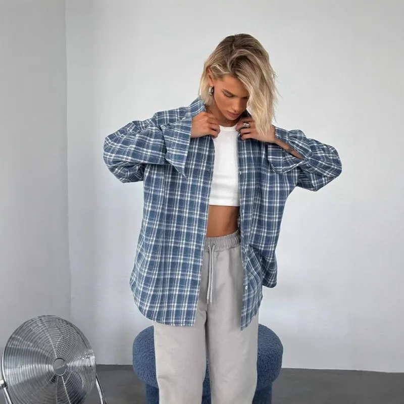 

Женское осенне-весеннее верхнее пальто, рубашка в клетку с длинным рукавом, простая, удобная, свободная, повседневная, модная, новая, нишевая, универсальная, облегающая