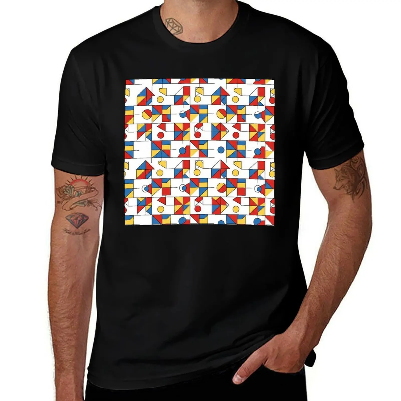 

Primary Colors Geometric Abstract Pattern T-Shirt Blouse affliction shirts Anime t-shirt blacks funny t shirts for men