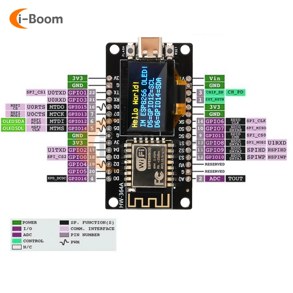 Nodemcu ESP8266 Development Board Serial WIFI Module CH340G Chip USB/Type-C Interface With 0.96-inch OLED Screen