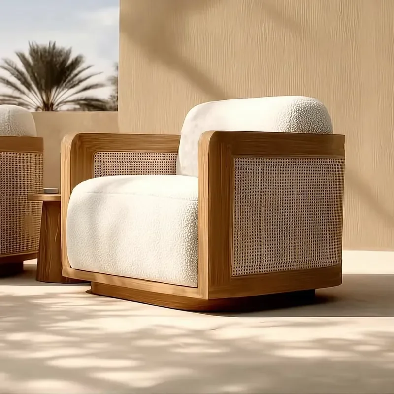 Contemporary Teak Outdoor Patio Sofa Lounge Chair Conversation Set Garden Furniture