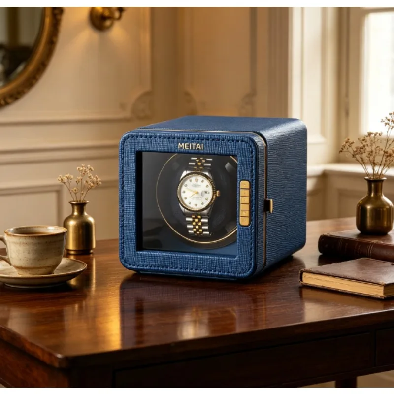 Automatic Watch Winder Silent Rotating Display Case for Mechanical Watches, Premium Leather Storage Box, Home Office Desk Gift
