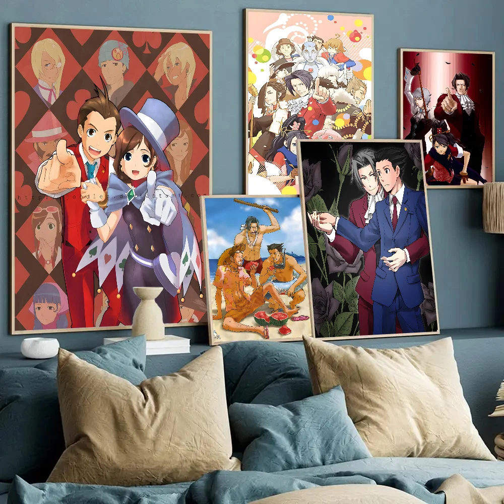 1szt Ace Attorney Anime Plakat Naklejki Sztuka Fototapety Dekoracja Pokój Gry Dekoracje Prezenty Kawaii HD Malowanie Kot Samochody