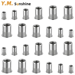 10/20/50pcs 304Stainless Steel Flat Head Rivet Nut Threaded Inserts for Metal Rivet Nut Tool M3/M4/M5/M6/M8/M10 Antirust