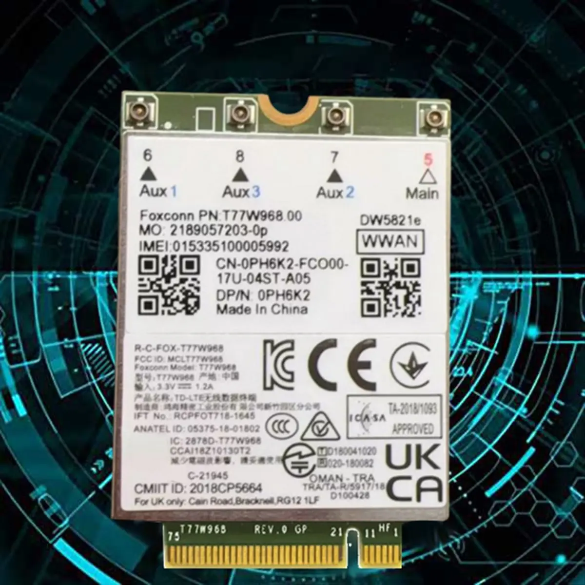 

Модуль 4G LTE A06R T77W968 DW5821E X20 Cat16 Gigabit, беспроводная карта 4G для ноутбуков Dell 5420, 5424, 7424, 7400 + 3 антенны