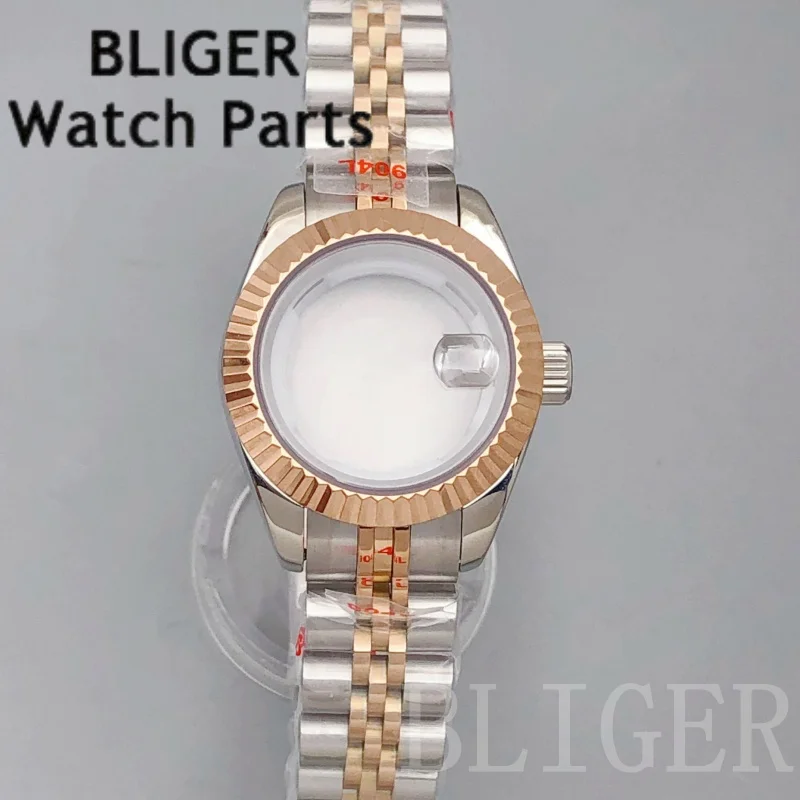 Bliger nh05 28mm senhora dente/lope/polonês caixa de relógio pulseira vidro safira caber nh05 n06 movimento relógio feminino peças reposição