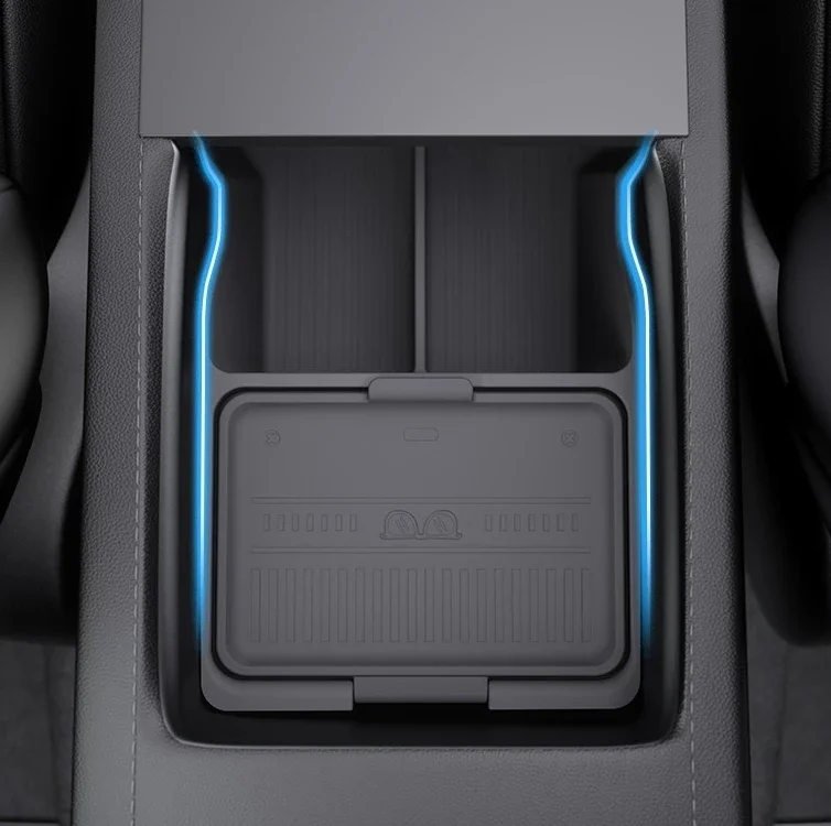 

For Tesla Model Y Juniper 2025 Silicone Center Console Organizer Tray Non-Slip Storage Box Hidden Armrest Organizer Custom Fit