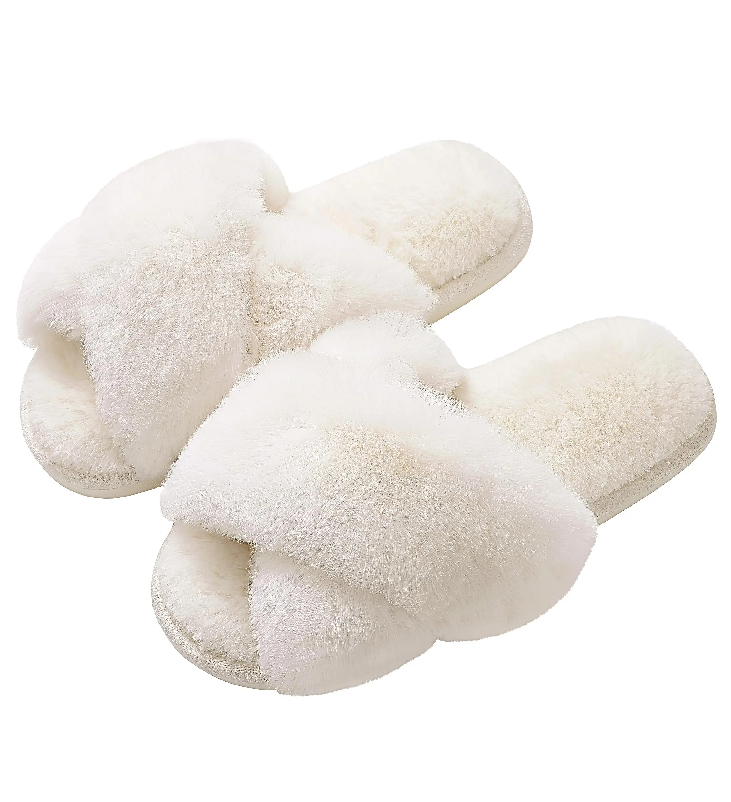 Eyriphy Women Slippers Warm Slippers Faux Fur Bedroom Slides Fluffy Slippers Open Toe Indoor House Shoes Cozy Plush Women Slides