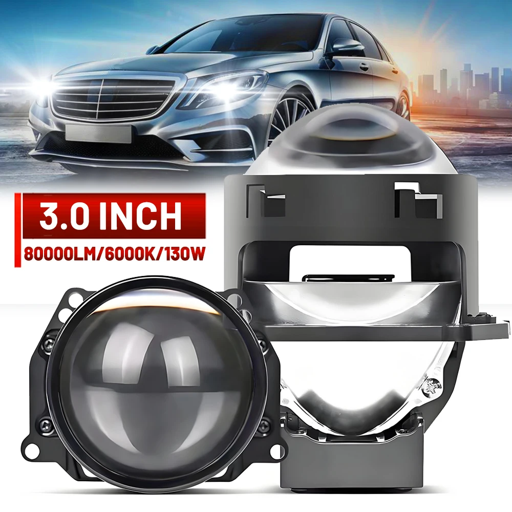 3 Inch 130W Bi Led Projector Lenses Headlight For Hella 3R G5 6000K White 80000LM  Universal Car Headlamp Retrofit Styling Kit