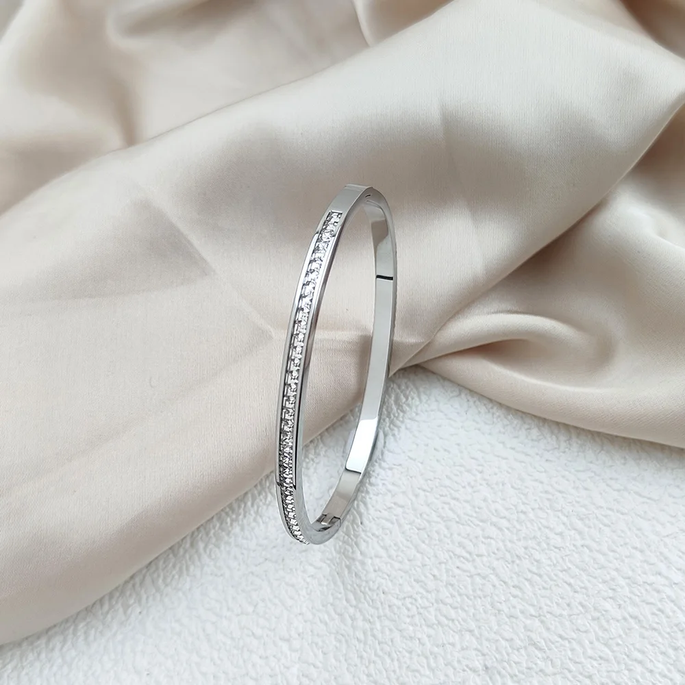 Fashionable New Stainless Steel Bracelet Jewelry for Women Men Simple Rhinestone Gold Plated Girls Gift Hot Selling Free Shippin