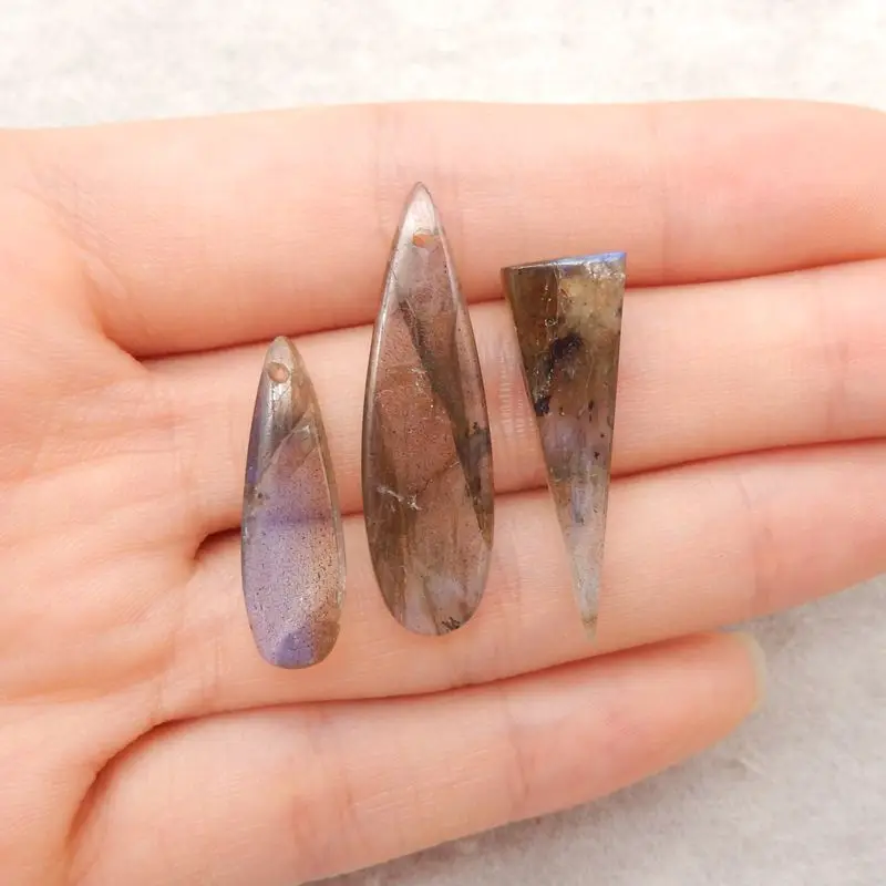 

3PCS Labradorite Assorted Shapes Gem Set with Iridescent Hues for Artisanal Jewelry & Edgy Designs 24x7x4-33x10x4mm-4.4g