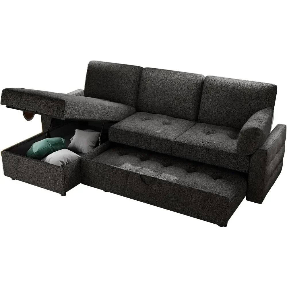 Pull out convertible sleeper sofa bed with storage lounge chair, living room plush split sofa Nordic sofa