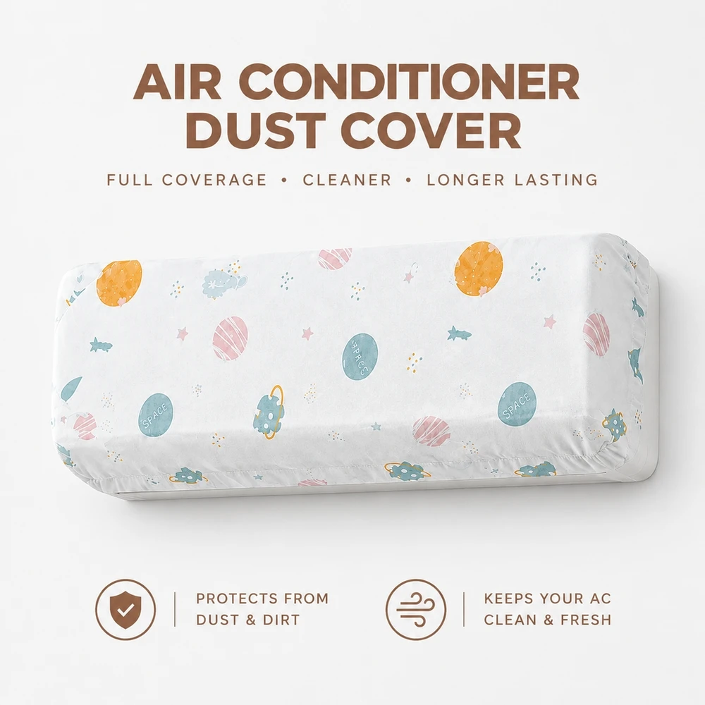 Bedroom Wall AC Cover Dustproof Fabric Case Universal Fit Elastic Material with Random Text and Images 90x140