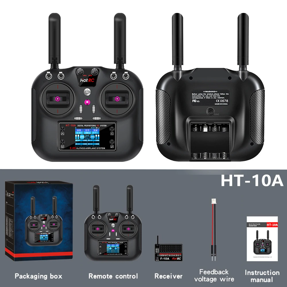 

Hotrc HT10A 2.4G 10CH RC Transmitter with F-10A Receiver FHSS SBUS for RC Drone Plane Car Boat