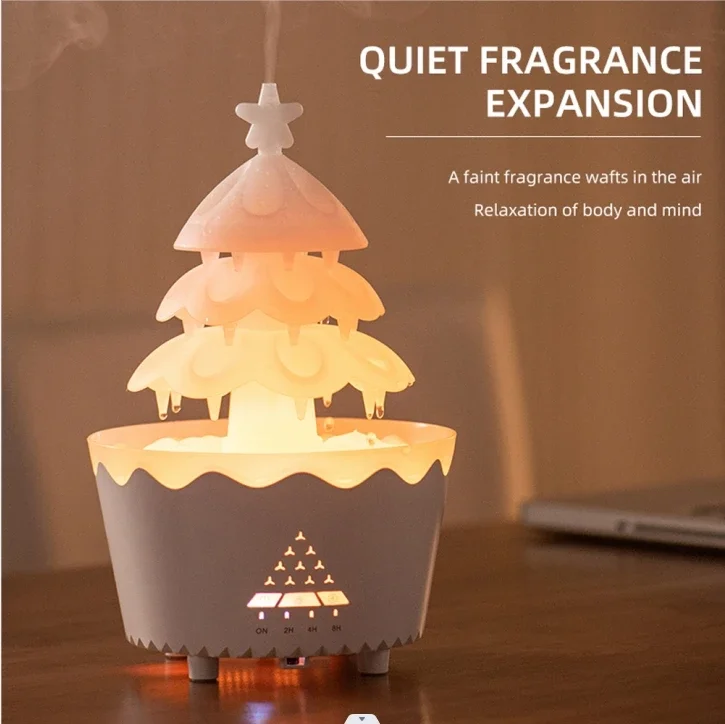 250ml Humidifier Lucky Tree with RC,7 Color Lights,Rain Cloud Essential Oil Diffusers Rotatable,Water Drip Aromatherapy Diffuse