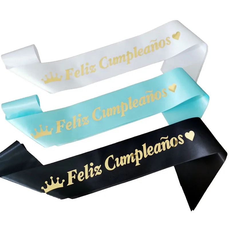 White Spanish Happy Birthday Sash for Girls Kids Feliz Cumpleaños Satin Sashes Belt Birthday Queen Girl Sash Birthday Decoration