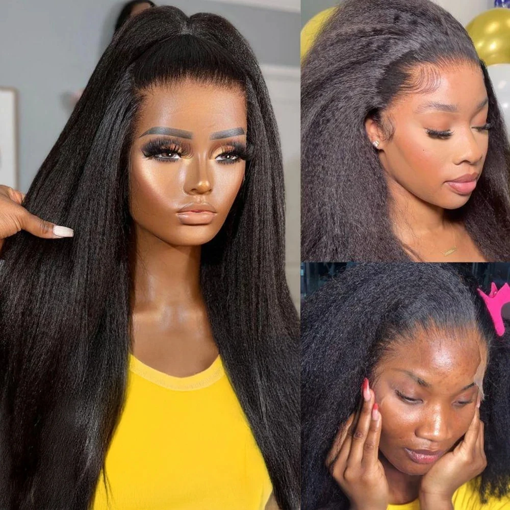 

Kinky Straight Human Hair Wig 360 Full HD Lace Frontal Wigs 250% Yaki Straight Human Hair Wig 30 38Inches High Ponytail