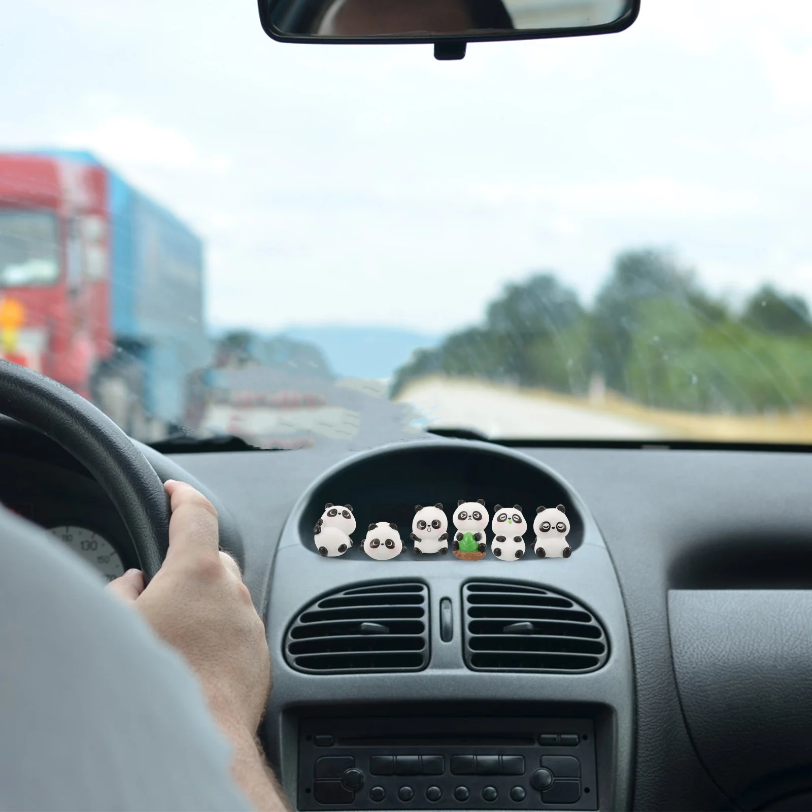 

6 Miniature Panda Figurines Car Dashboard Decorations Resin Cute Car Accessories Desk Bookshelf Ornament Non Fading Lightweight