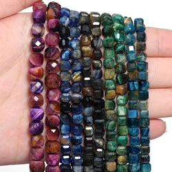 6x6mm 8x8mm Facet Square Natural Tiger Eye Stone Beads For Jewelry Making DIY Bracelet Necklace Handmade Accessories Wholesale