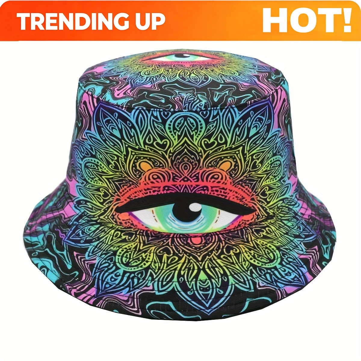 Customization Vivid Psychedelic Horror Eye Design Halloween Bucket Hat - Lightweight Unisex Fisherman Cap With Kaleidoscopic Pat