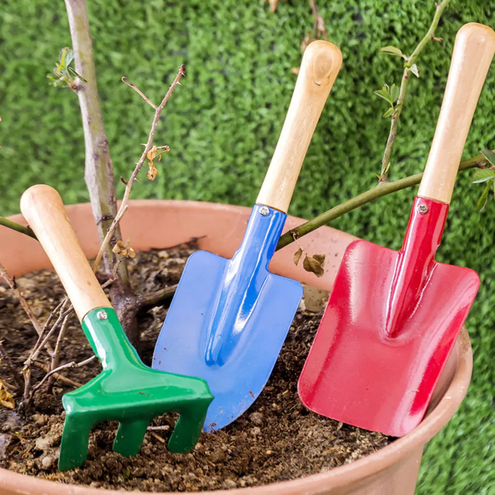 1Set Portable Garden Tool Children Wooden Handle Handy Gardening Shovel Rake Kids Sand Playing Beach Tool