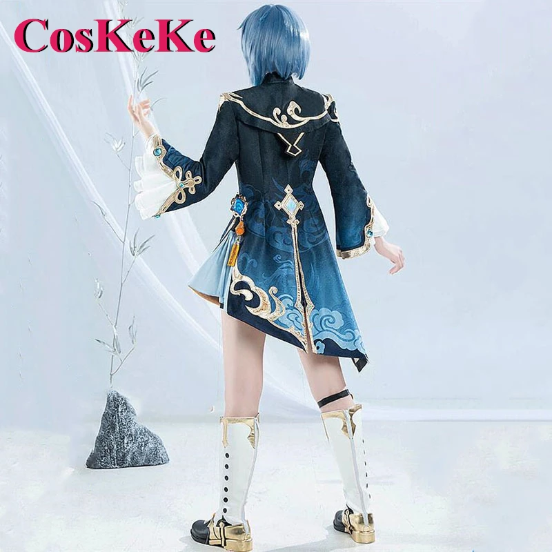 CosKeKe Xingqiu คอสเพลย์อะนิเมะเกม Genshin Impact เครื่องแต่งกายหวาน Elegant COMBAT Uniform ผู้หญิงฮาโลวีนเล่นบทบาทเสื้อผ้า