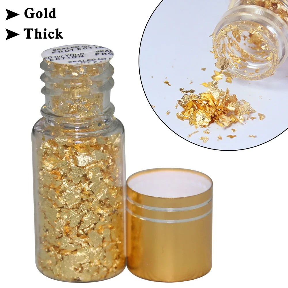 Fogli di foglia di frammento d\'oro 24K fiocchi spessi e sottili 0.1g oro argento Champagne 3 colori per artigianato di decorazione di torte