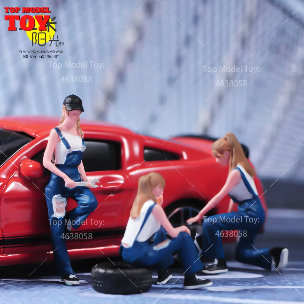 Painted Miniatures 1/64 1/87 1/43 Handsome Female Car Repairman Scene Figure Dolls Unpainted Model For Cars Decoration Toy