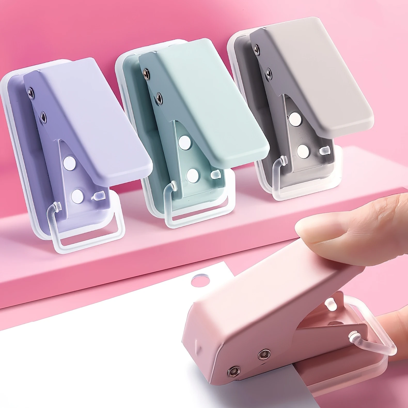 1pcs Macaron Color Single-Hole Mini Hole Punch Portable Manual Puncher for School Office DIY Crafts Stationery Office A3067