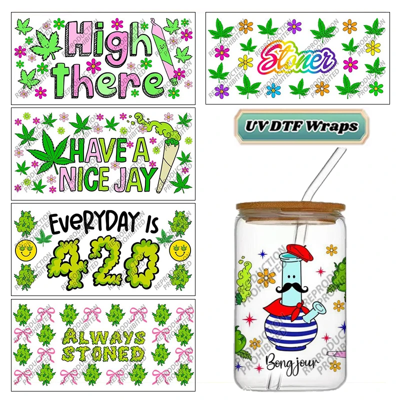Floral Leaf UV DTF Cup Wrap Sticker for 16oz Libbey Glass Can Waterproof Easy Apply Transfer Durable Vibrant Print Tumbler Decal