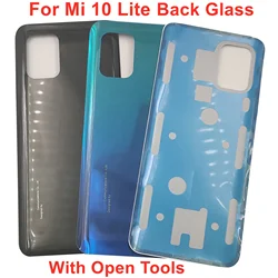 Glass Back Lid For Xiaomi Mi 10 Lite 5G Hard Battery Cover Rear Door Housing Panel Shell Case + Adhesive Glue